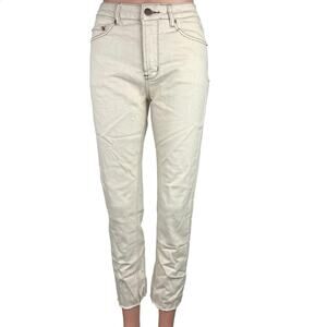 Adika Cream Ivory High Rise 100% Cotton Raw Hem Straight Leg Jeans Size M